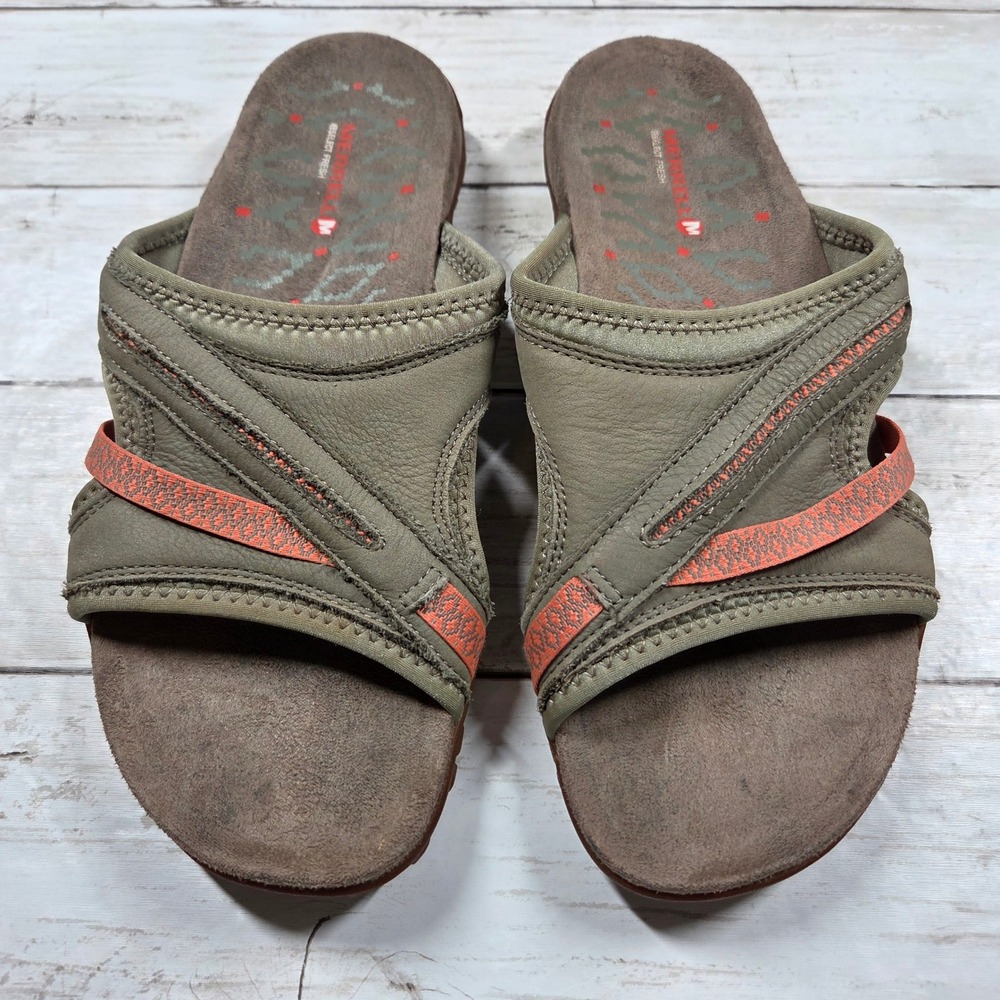 Merrell J55336 Putty Leather Slide Sandals Women 8 Brown Orange Gorpcore